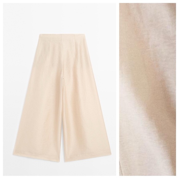 NWT. Massimo Dutti Golden Linen Blend Flowing Trousers with Darts. Size 6. - Picture 6 of 13